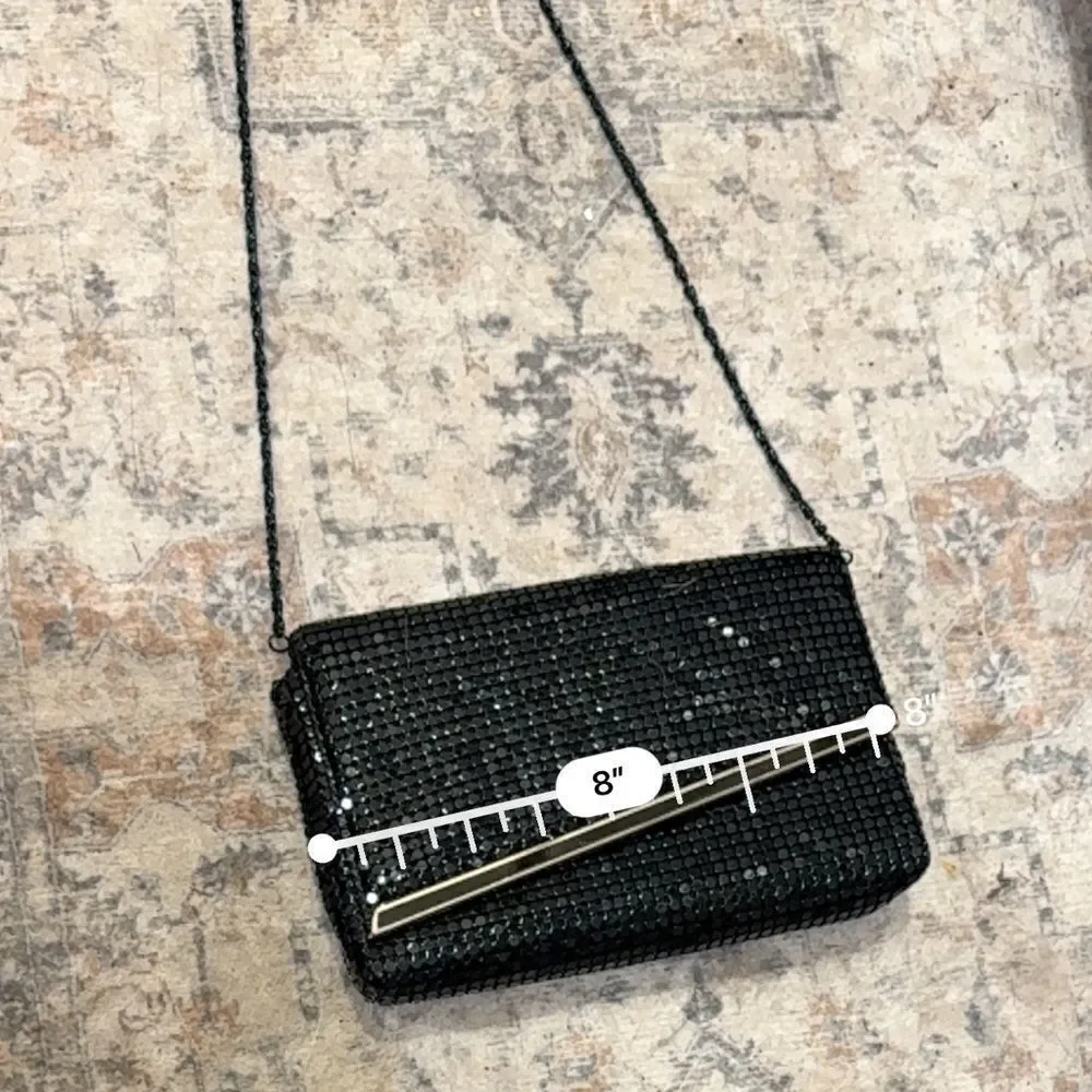 Vintage Metal Mesh Chain Crossbody Bag / Clutch - Black & Gold Retro Purse